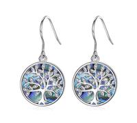 CELESTIA Tree of Life Earrings for Women Girls, 925 Sterling Silver Mother of Pearl Abalone Shell Life Tree Dangle Earrings, Fine Jewellery Gifts for Hers
