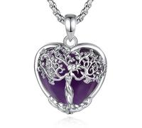 CELESTIA Tree of Life Necklace for Women, Heart Shaped Amethyst Crystal Pendant with Adjustable Chain, Fashion Jewelry Gifts for Wife, Mum, Grandma, Mothers Day, Birthday, Friendship