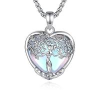 CELESTIA Tree of Life Necklace, Heart Shaped Moonstone Crystal Pendant with Chain 20+2" Silver Plated Mothers Day Jewelry for Women, Gifts for Wife, Mum, Granny, Birthday, Friendship