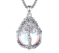 CELESTIA Tree of Life Necklace, Moonstone Necklaces Silver Plated Pendant with Adjustable Stainless Steel Chain 22-inch, Fashion Jewellery Women, Gifts for Her Mum/Wife/Daughter