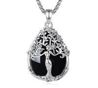 CELESTIA Tree of Life Necklace with Obsidian, Black Necklaces for Women, Silver Pendant with Durable Stainless Steel Chain, Ladies Jewellery, Unusual Gifts Women, Birthday Presents Ideas