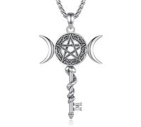 CELESTIA Triple Moon Goddess Necklace Sterling Silver Pentagram Hecate Key Snake Pendant with Adjustable Chain, Wiccan, Pagan, Gothic Jewellery, Spiritual Gifts for Women