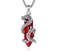 CELESTIA Vintage Dragon Necklace with Carnelian, Crystal Necklace, Red Necklaces for Women, Gothic Jewellery Featuring Protection Crystals, Adjustable 24" Chain, Presents for Women