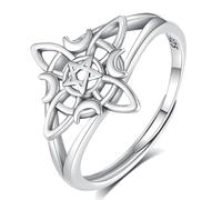 CELESTIA Witches Knot Rings for Women Sterling Silver 925 Adjustable Rings Woman Wicca Moon and Star Jewellery Amulet Talisman Wiccan Pagan Witch Gifts for Women Halloween