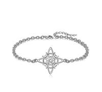 CELESTIA Womens Celtic Witches Knot Bracelets 925 Sterling Silver Wicca Moon and Star Pentagram Bracelet Witchy Jewellery Pagan Witch Gifts for Women - 7.08 Inches