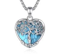 CELESTIA Womens Tree of Life Necklace with Amethyst, Obsidian, Moonstone, Turquoise, Rhodium Plated Heart Pendant Fashion Jewellery Gifts for Mum, Wife, Sister -Chain 22"