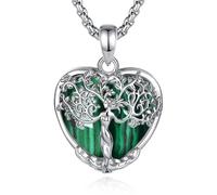 CELESTIA Womens Tree of Life Necklace with Amethyst, Obsidian, Moonstone, Turquoise, Rhodium Plated Heart Pendant Fashion Jewellery Gifts for Mum, Wife, Sister -Chain 22"