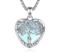 CELESTIA Womens Tree of Life Necklace with Amethyst, Obsidian, Moonstone, Turquoise, Rhodium Plated Heart Pendant Fashion Jewellery Gifts for Mum, Wife, Sister -Chain 22"