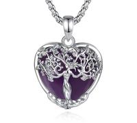 CELESTIA Womens Tree of Life Necklace with Amethyst, Obsidian, Moonstone, Turquoise, Rhodium Plated Heart Pendant Fashion Jewellery Gifts for Mum, Wife, Sister -Chain 22"