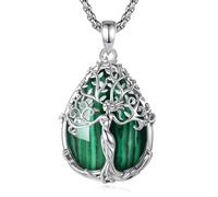 CELESTIA Womens Tree of Life Necklace with Amethyst, Obsidian, Moonstone, Turquoise, Rhodium Plated Heart Pendant Fashion Jewellery Gifts for Mum, Wife, Sister -Chain 22"