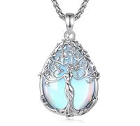 CELESTIA Womens Tree of Life Necklace with Amethyst, Obsidian, Moonstone, Turquoise, Rhodium Plated Heart Pendant Fashion Jewellery Gifts for Mum, Wife, Sister -Chain 22"