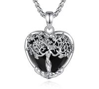 CELESTIA Womens Tree of Life Necklace with Amethyst, Obsidian, Moonstone, Turquoise, Rhodium Plated Heart Pendant Fashion Jewellery Gifts for Mum, Wife, Sister -Chain 22"
