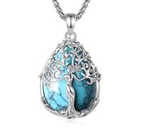 CELESTIA Womens Tree of Life Necklace with Amethyst, Obsidian, Moonstone, Turquoise, Rhodium Plated Heart Pendant Fashion Jewellery Gifts for Mum, Wife, Sister -Chain 22"