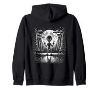 Celestial Alien Encounter Under the Moon Mysterious UFO Zip Hoodie