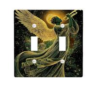 Celestial Angel Light Switch Cover Plates/Outlet Covers, Ethereal Gold and Green Design for Home Decor, Thermoplastic Wall Plates, Standard Size Double Toggle