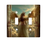 Celestial Angel Light Switch Cover Plates/Outlet Covers, Ethereal Golden Guardian for Wall Decor, Thermoplastic Wall Plates, Standard Size Double Toggle