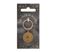 Celestial Astrology Wheel Keyring With Zodiac Symbols - Gold Tone Charm