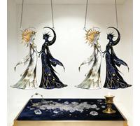 Celestial Balance Ornament,2D Flat Acrylic Sun and Moon Goddess Hanging Window Decoration,Mystical Elegant Dual Art Hanging for Home Decor