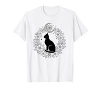Celestial Black Cat Moon Flower Mandala Circle T-Shirt