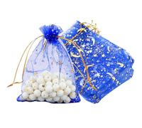 Celestial Blue Organza Favor Bags, 50PCS Star Moon Pattern Gift Bags for Bridal Shower Birthday Party, Sheer Mesh Pouches for Candies Jewelry DIY Crafts(10×15cm)