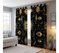 Celestial Bodies 100% Blackout Curtains 2 Panels Stars Moon Blackout Curtains for Living Room Bedroom Grommet Thermal Insulated Noise Reducing Room Darkening Window Drapes, W 55" x L 102"