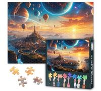 Celestial Bodies 1000 Piece Puzzle for Adults, Colorful Alien Cityscape at Sunset Jigsaw Puzzles 1000 Pieces, Impossible Challenging Jigsaw Puzzles for Adults, 19.5 x 27.5 Inch
