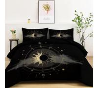 Celestial Bodies The Sun Stars Lines Premium Reversible Duvet Set - Modern Printed Bedding - Soft & Hypoallergenic Coverless Duvet - Stylish Double-Sided Design for Bedroom Decor, 155 x 220 cm, Black