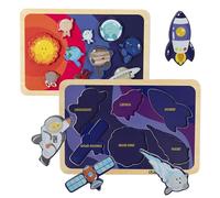 Celestial Buddies 2-Pack Chunky Wooden Puzzles - Journey INto Space, Solar System - 12x8 Inch Educational Space Puzzle for Early Science & Astronomy Exploration - STEM Learning