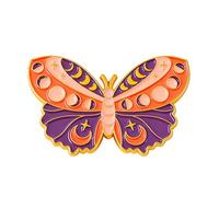 Celestial Butterfly Enamel Lapel Pin - Orange and Purple Moon Phase Butterfly Hard Enamel Brooch Badge with Stars and Crescent Moon Design for Nature Lovers - 4cm x 2.5cm