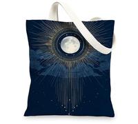 Celestial Canvas Bags Reusable Bags Moonlight Pattern Artistic Night Sky Lightweight Washable Tote Bags with Shoulder Strap, navy, 13x15 Inch