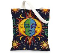 Celestial Canvas Bags Sun and Moon Art Design Reusable Shopping Bags Boho Eco Friendly Lightweight Canvas B, various, 13x15 Inch