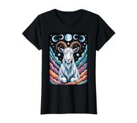 Celestial Capricorn Goat & Moon Phases Zodiac Horoscope Value Graphic T-Shirt, Women, Black, L