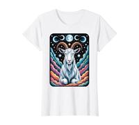 Celestial Capricorn Goat & Moon Phases Zodiac Horoscope Value Graphic T-Shirt, Women, White, S