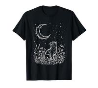Celestial Cat and Moon Floral Cat Animal Lover Mandala Cat T-Shirt