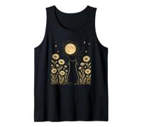 Celestial Cat Full Moon Floral Garden Silhouette Tank Top