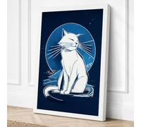 Celestial Cat Minimalist Canvas Wall Art Print 30x20 Inch