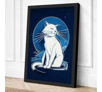 Celestial Cat Minimalist Canvas Wall Art Print 30x20 Inch