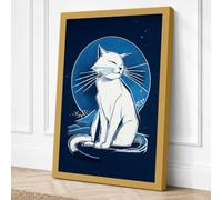 Celestial Cat Minimalist Canvas Wall Art Print 30x20 Inch