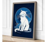 Celestial Cat Minimalist Canvas Wall Art Print 30x20 Inch