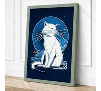 Celestial Cat Minimalist Canvas Wall Art Print 30x20 Inch