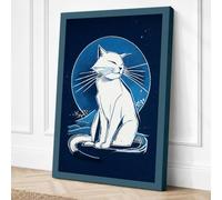 Celestial Cat Minimalist Canvas Wall Art Print 30x20 Inch