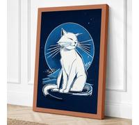 Celestial Cat Minimalist Canvas Wall Art Print 30x20 Inch