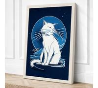 Celestial Cat Minimalist Canvas Wall Art Print 30x20 Inch