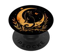 Celestial Cat Sitting on Crescent Moon, Mystical Cat Design PopSockets Adhesive PopGrip
