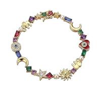 Celestial Charm Bracelet, Dazzling Crystal Design, Alloy, Multi-Color Crystals Link Chain, Colorful Crystal Star Moon Sun Bracelet, Secure Pendant Connection, For Mom Girlfriend Women Home Travel