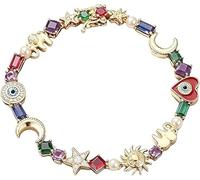 Celestial Charm Bracelet, Multi-Color Crystals Link Chain, Celestial Charm Bracelets for Women, Colorful Crystal Star Moon Sun Bracelet, Adjustable Boho Jewelry, Birthday Gifts for Women (1 Pcs)