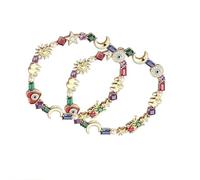 Celestial Charm Bracelet - Multi-Color Crystals Link Chain,Colorful Crystal Star Moon Sun Bracelets,Celestial Red Blue Green Purple Charm Bracelet,Sparkling Gift for Girls Astrology Lovers (AA#)