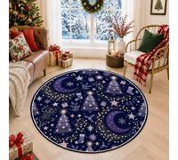 Celestial Christmas Night Theme Tree Round Area Rug 5ft | Celestial Moon And Stars, Circle Rug, Festive Holiday Theme, Soft Low Pile, Seasonal Home Decor, Cozy Winter Atmosphere