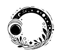 Celestial Circular Featuring Phases of The Moon Stars and foliate Elements Wall Decals 67.2x72.8cm Self Adhesive Black