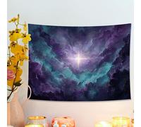 Celestial Clouds Violet and Teal Tapestry, Starry Night Wall Art for Bohemian Home Decor, Mystical Tapestries for Bedroom, Living Room, Office 40x30 Inch